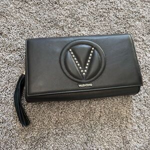 Valentino Black Leather Clutch with Studded Logo